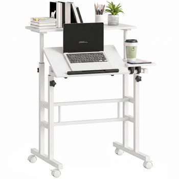 Escritorio Regulable En Altura De 70,5 A 120 Cm, Mdf Y Metal, Sin Marca, 70 X 60 Cm – Blanco
