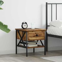 mesa de noche - mueble para dormitorio - madera contrachapada y metal - madera vieja 40x42x45cm