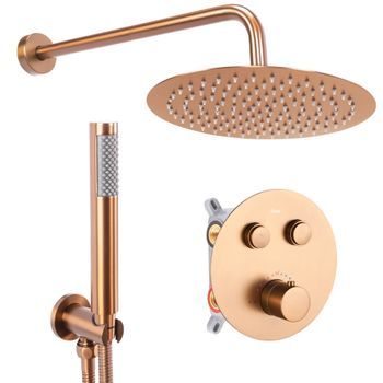 Conjunto De Ducha Con Termostato Rea Lungo Brush Gold + Box