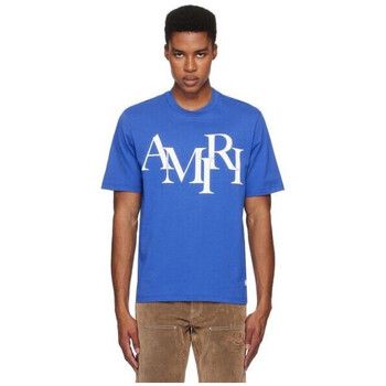 Amiri Camiseta STAGGERED LOGO TEE BLUE para hombre