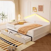 cama individual 140x200 cm con iluminacion led cajones y somier de lamas blanco para ninos y adolescentes