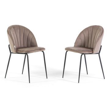 Set De 2 Sillas Tapizadas En Terciopelo Tórtola Con Patas De Metal Gris Oscuro- Sonia