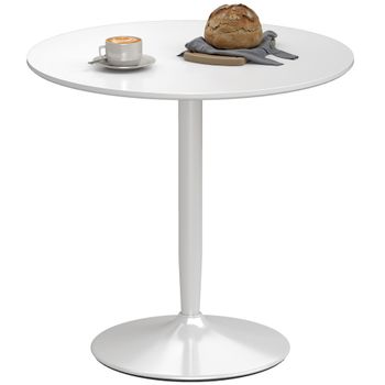 HOMCOM Mesa Redonda Comedor MDF Mesa de Café Blanco para 2 Personas con Base de Acero y Almohadilla Antideslizante Ø80x75 cm   Aosom España