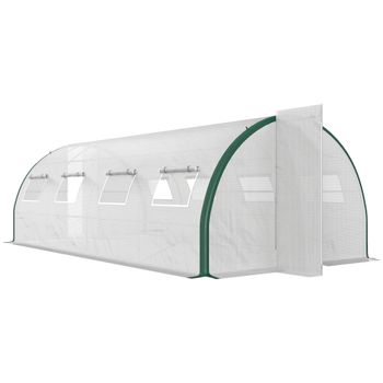 Outsunny Invernadero túnel de jardín 18 m², invernadero túnel con puertas y 8 ventanas, lona PE 140 g/m² 600 x 300 x 200 cm blanco  Aosom España