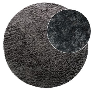 Alfombra de pelo largo Silvana antracita 80 cm redondo