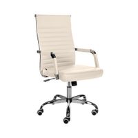 silla de oficina giratoria regulable en simil cuero crema