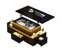 mesa de centro elevable rectangular de mdf con luz lednegro