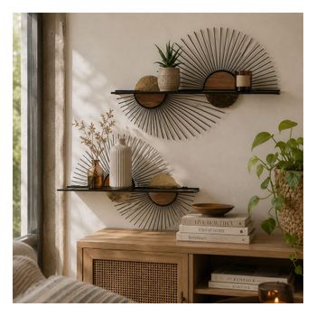 Conjunto de 2 estanterías de pared en acero negro 70x12x51 cm