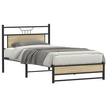 Cama Individual | Cama Para Adultos | Estructura De Cama Sin Colchón Madera Roble Sonoma 100x200 Cm