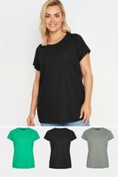 yours juego 3 camisetas manga corta negra gris y verde mujer curvy y tallas grandes yours