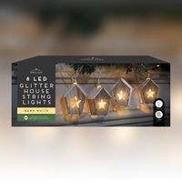8 led wooden glitter house string lights - warm white