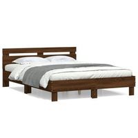 cama matrimonial  cama para adultos  cama con cabecero madera de ingenieria marron roble 140x200 cm
