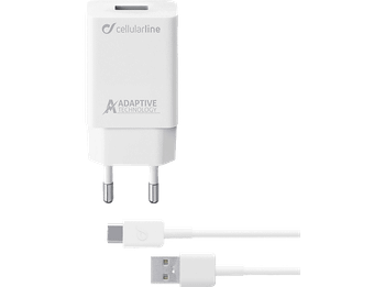 Cargador móvil - CellularLine Adaptative Fast Charger Kit, 15W, USB C, Para Samsung, Carga rápida, 100 cm, Blanco