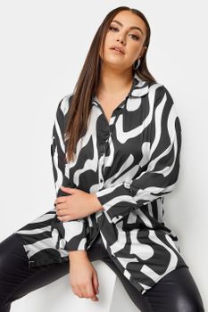 Yours Camisa Amplia Blanca Y Negra Estampada, Mujer Curvy Y Tallas Grandes, Yours