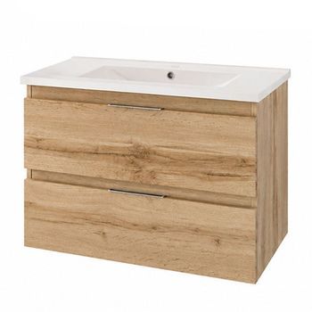 Kibath Mueble de baño con Lavabo URBAN 80x45 cm acabado ROBLE NATURAL mate 2 cajones y puertas suspendido