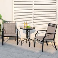 juego de 2 sillas de jardin textilene marco de metal con respaldo alto y reposabrazos tela de secado rapido carga 150kg 66x61x90cm marron
