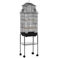 pawhut jaula para pajaros con ruedas comederos perchas columpio y bandeja extraible 505x41x163 cm negro