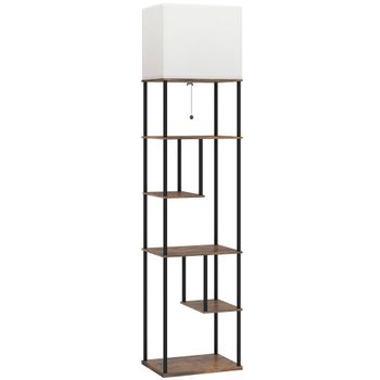 HOMCOM Lámpara de pie con estantes, lámpara de salón regulable, control remoto, 40 x 29 x 171 cm, marrón rústico