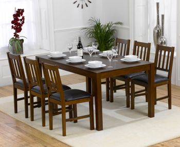 Oxford 150cm Dark Solid Oak Dining Table with Oxford Chairs - Brown, 6 Chairs