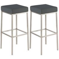 juego de 2 taburetes de bar con reposapies diseno sencillo altura 85 cm en pvc gris y acero inoxidable 100004375