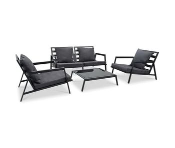 Muebles de jardín 4 pzas y cojines de aluminio gris oscuro vidaxl