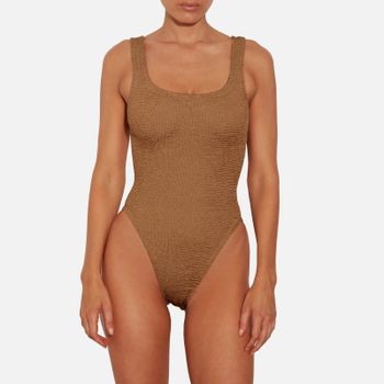 Hunza G Square Neck Stretch-Seersucker Swimsuit