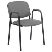 silla de visita con reposabrazos integrados zona de espera en pvc gris base de 4 patas en metal negro 100003377