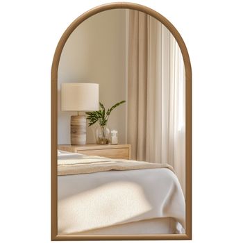 HOMCOM Espejo de Pared 65x110 cm con Marco de Madera en Forma de Ventana Espejo Decorativo para Salón Dormitorio Marrón Oscuro