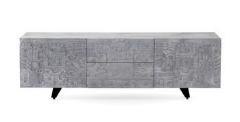 Mueble tv de 2 puertas y 2 cajones gris de madera de mango