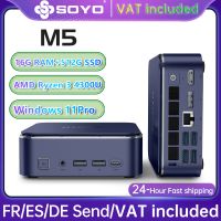 mini pc soyo m5 con amd ryzen 4300u w-11 pro 4c4 hilos hasta 37 ghz 16gb lpddr4512gb ssd pc de escritorio 4k a 60hz con triple pantalla hdmi  tipo-c  dp 14wi-fi 5bt 42lan para