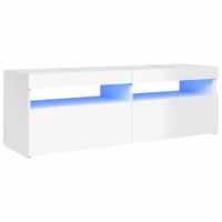 mueble de tv con luces led madera blanco brillante 120x35x40 cm