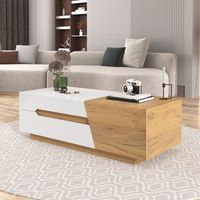 mesa de centro - mueble para salon - mdf - blanco y natural 120x50x375cm
