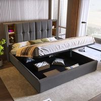 cama tapizada doble 160x200 cm algodon gris usb-c inalambrico somier laminas almacenamiento