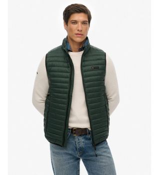 Superdry para hombre. M5012245A Chaleco Fuji Lite acolchado verde (XXL), Casual, Poliamida