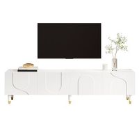 mueble de tv blanco 180 cm mesa de televisor con 4 puertas y relieve asimetrico patas de madera maciza