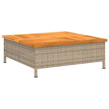 Mesa De Jardín | Mesa De Exterior Ratán Y Madera De Acacia Beige 70x70x25 Cm
