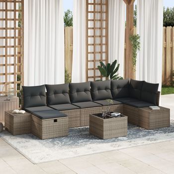 Conjunto De Sofá De 8 Piezas Para Jardín Con Cojines Gris Poliratán V6112 Unico / Gris