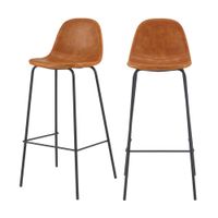 set de 2 sillas de bar 75 cm en cuero sintetico camel