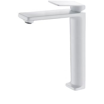 Grifo Lavabo Alto Extra En Latón Y Zama Blanco Mate Con Cartucho Cerámico Y Tubos Flexibles