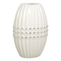 florero ceramica blanco rombos plata