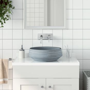 Lavabo Sobre Encimera | Lavabo De Baño Moderno Redondo Cerámica Gris Φ41x14 Cm Cfw31738