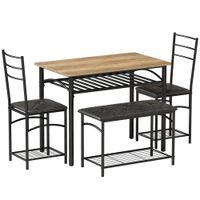 homcom conjunto de comedor de 4 piezas mesa de cocina de estilo industrial con 2 sillas y banco para 4 personas asientos acolchados de piel pu marron   aosom espana