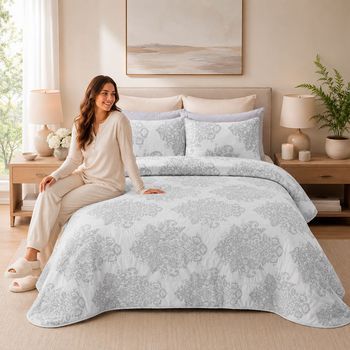 Colcha Prelavada Jacquard Enoque + Funda De Cojín 180 Cm Rufino Diaz, Gris