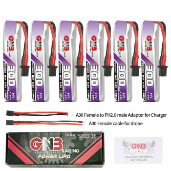 Batería Gaoneng LiHV de 3.8V 300mAh 60C 1S de 6 piezas con conector A30 y cable adaptador para BetaFPV Meteor65 Pro ELRS