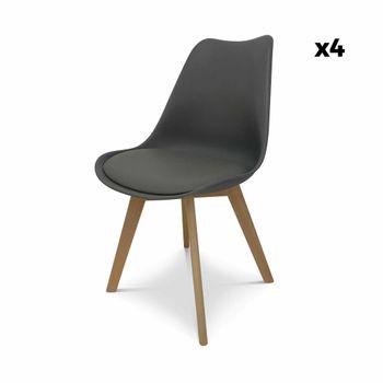 Silla escandinava con patas de madera de haya, set de 4, gris