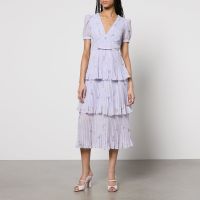 self-portrait tiered floral chiffon midi dress - us 4uk 8