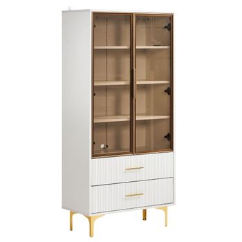 Vitrina alta blanca con puertas de cristal e iluminación led