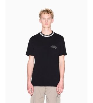 A|X Armani Exchange para hombre. XM001795AF10361UC001 Camiseta de corte regular con perfil contrastante negro (M), Casual, Algodón, Manga co