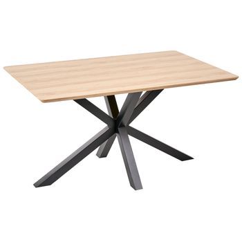 Mesa De Comedor Con Tapa De Madera Clara Patas De Metal Negro 140 X 90 Cm 4 Plazas Rectangular Industrial Spectra