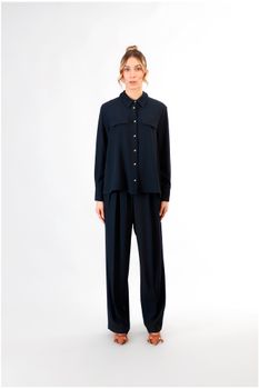 camisa con bolsillos navy m
